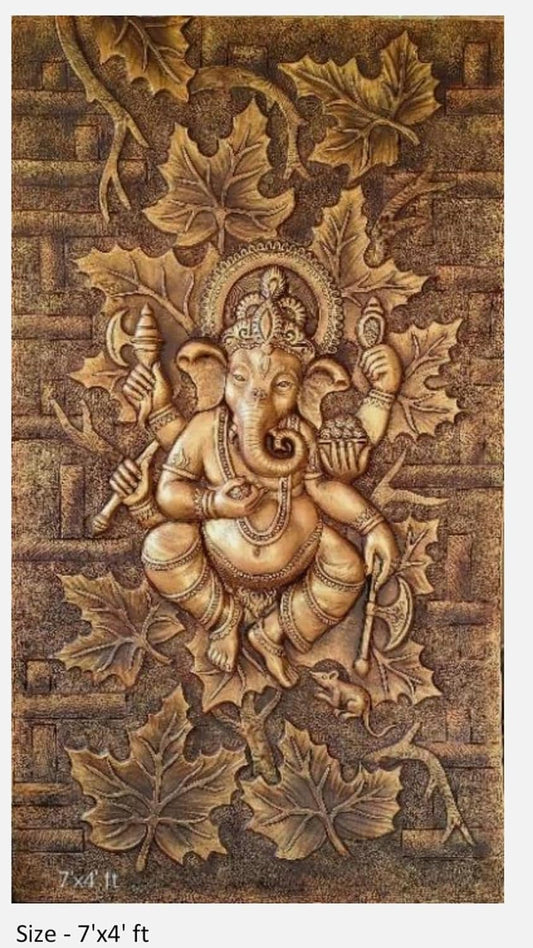 NATURE SQUARE Ganpati Large Size 7/4 Feet with || Full Carving 3D Elevation Fiber Relief Mural Wall Art Decor ||