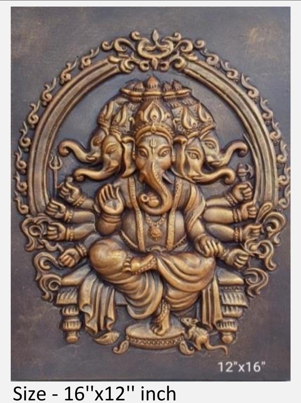 NATURE SQUARE 3D Elevation Fiber Ganpati Mural Wall Art || Small Size (16.5 x 12 inches) Relief Decor ||