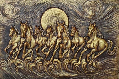 NATURE SQUARE Seven Horses 3D Elevation fiber Relief Mural Wall Art decor, Actual Size 2�3 feet