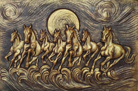 NATURE SQUARE Seven Horses 3D Elevation fiber Relief Mural Wall Art decor, Actual Size 2�3 feet