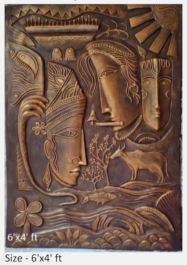 NATURE SQUARE Divine Radha Krishna 3D Fiber Relief Mural Wall Art - 6x4 Feet ||