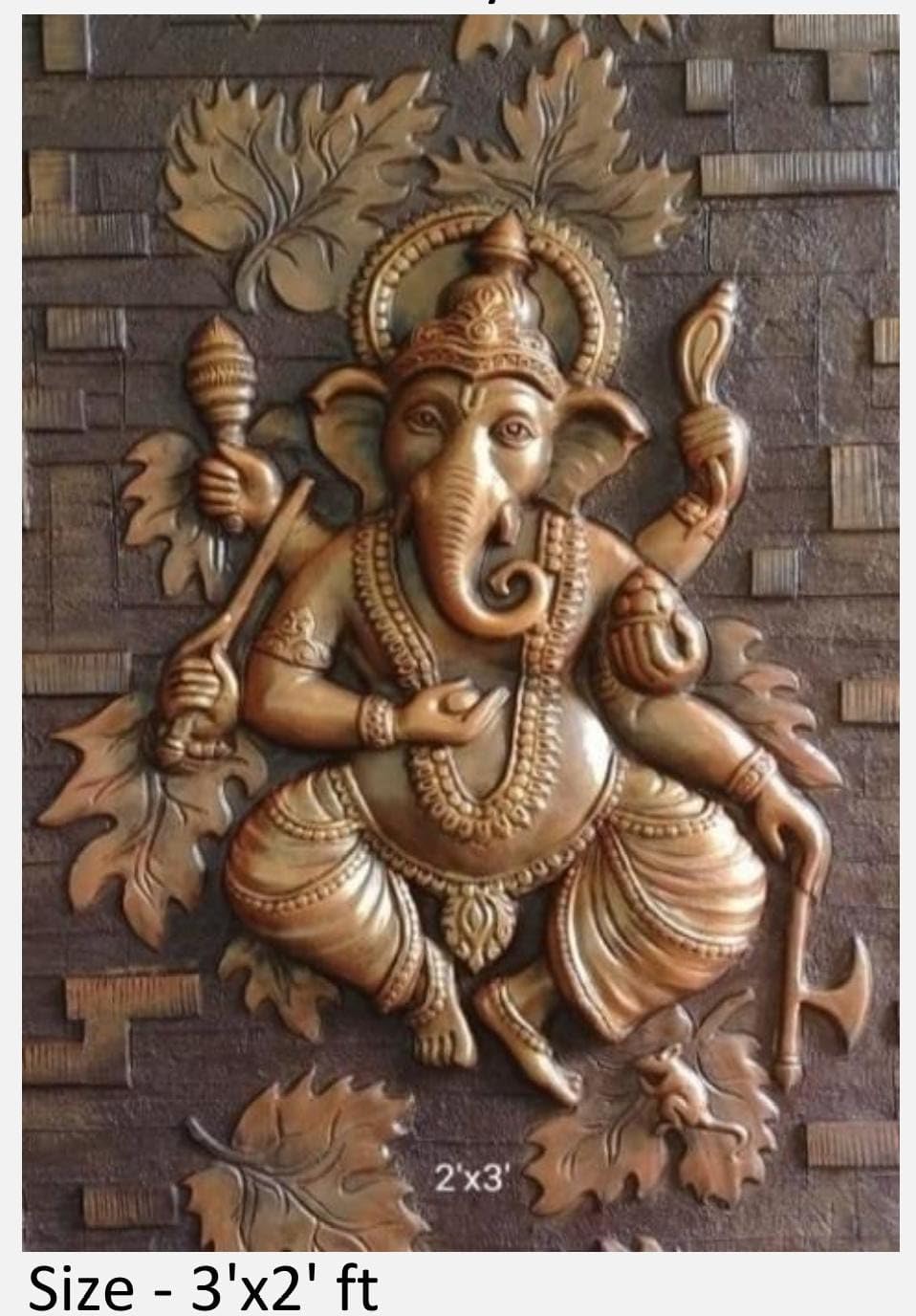 NATURE SQUARE Ganpati 3D Elevation Fiber Relief Mural || Wall Art Decor Actual Size: 3/2 Feet ||