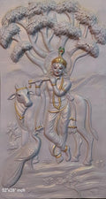 NATURE SQUARE Radha Krishna 3D Elevation fiber Relief Mural Wall Art decor, Actual Size 52/28 inch.
