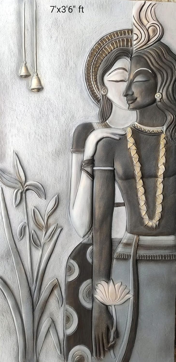 NATURE SQUARE Radha Krishna 3D Elevation fiber Relief Mural Wall Art decor, Actual Size 7/3'6 feet.