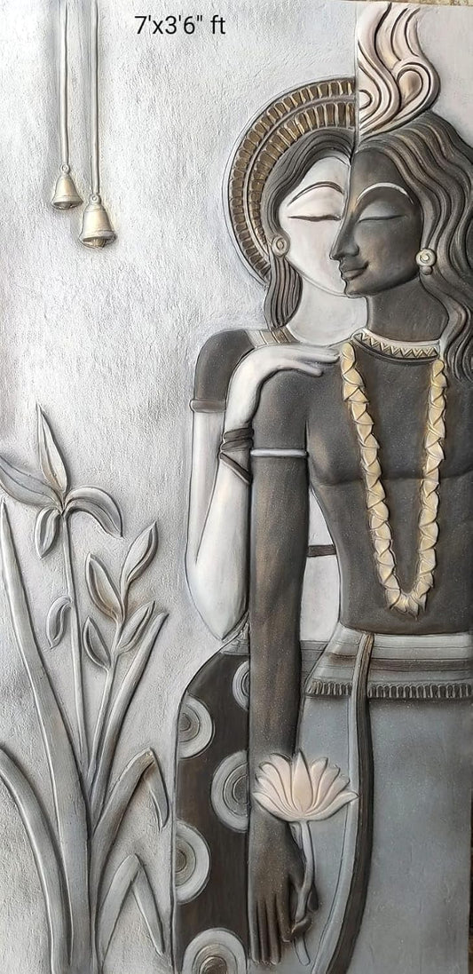 NATURE SQUARE Radha Krishna 3D Elevation fiber Relief Mural Wall Art decor, Actual Size 7/3'6 feet.