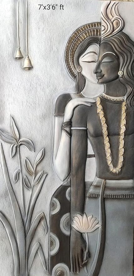 NATURE SQUARE Radha Krishna 3D Elevation fiber Relief Mural Wall Art decor, Actual Size 7/3'6 feet.