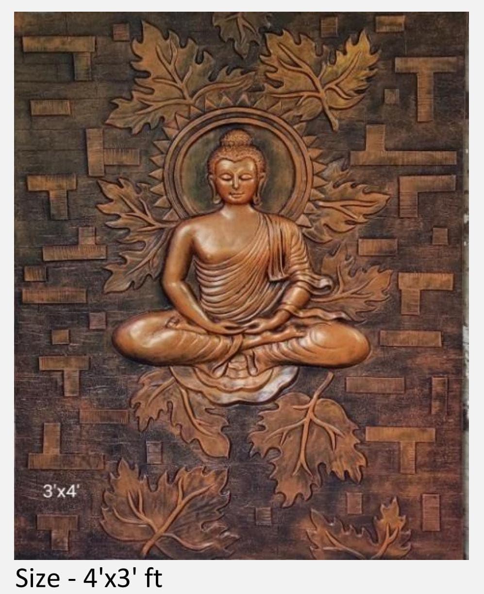 NATURE SQUARE Serene Buddha in Meditation || 3D Elevation Fiber Relief Wall Art Mural (48x36 inches) - Tranquil Home Decor ||
