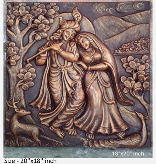 NATURE SQUARE Radha Krishna 3D Fiber Relief Mural Wall Art Decor 20x18 Inch