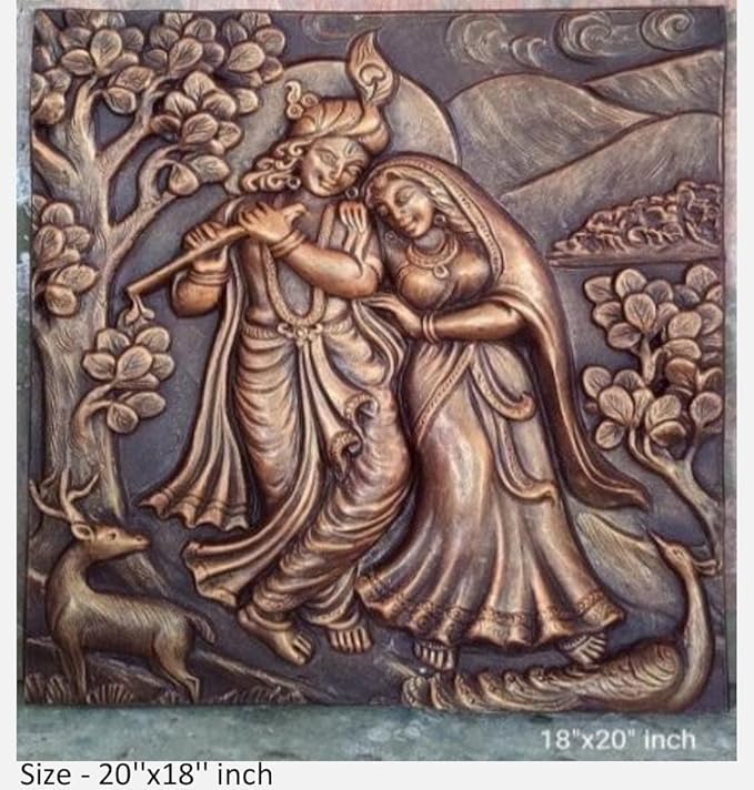 NATURE SQUARE Radha Krishna 3D Fiber Relief Mural Wall Art Decor 20x18 Inch