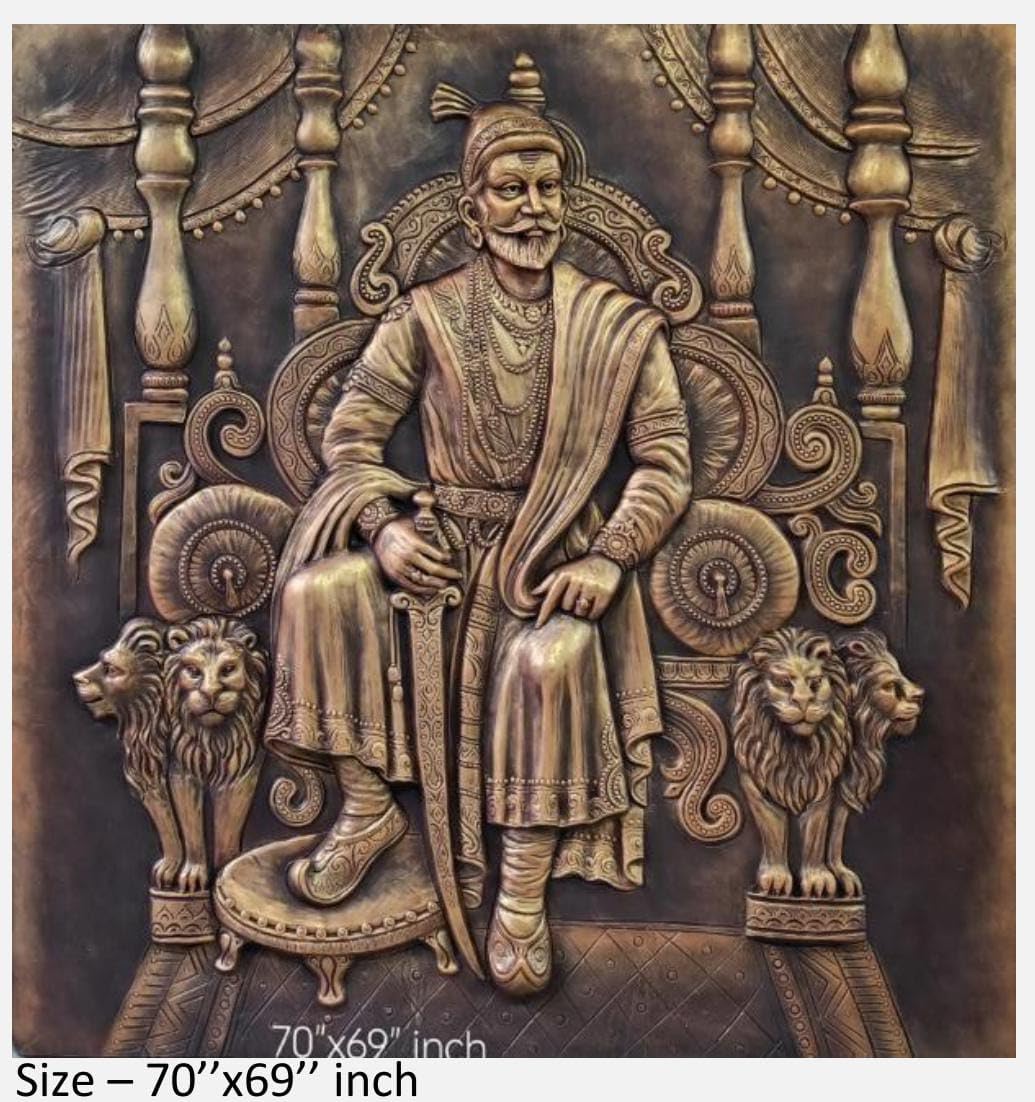 NATURE SQUARE Chhatrapati Shivaji 3D Elevation fiber Relief Mural Wall Art decor, Actual Size 70ð69 inch
