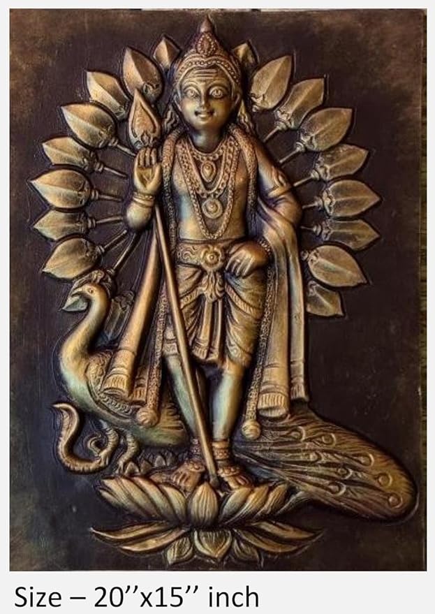 NATURE SQUARE Lord Kartikeya 3D Elevation fiber Relief Mural Wall Art decor, Actual Size 20/15 inch