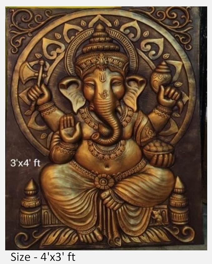 NATURE SQUARE 3D Elevation Ganpati Carving || Fiber Relief Mural Wall Art (4/3 Feet) ||