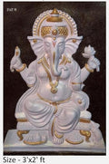 NATURE SQUARE Ganpati White Colour 3D Elevation || Fiber Relief Mural Wall Art - 3/2 Feet ||