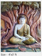 NATURE SQUARE Enlightened Buddha in Tranquil Tree Setting || 3D Fiber Relief Wall Art (4/3 ft) ||