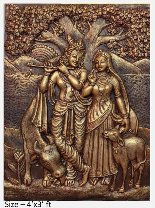 NATURE SQUARE Divine Radha Krishna 3D Fiber Relief Mural Wall Art feet 4x3