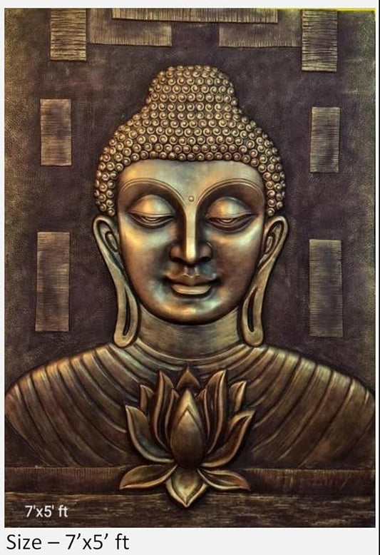 NATURE SQUARE 3D Elevation Buddha Head Wall Art || Large-Scale Fiber Relief Mural with Full Matte Finish (7/5 Feet) ||