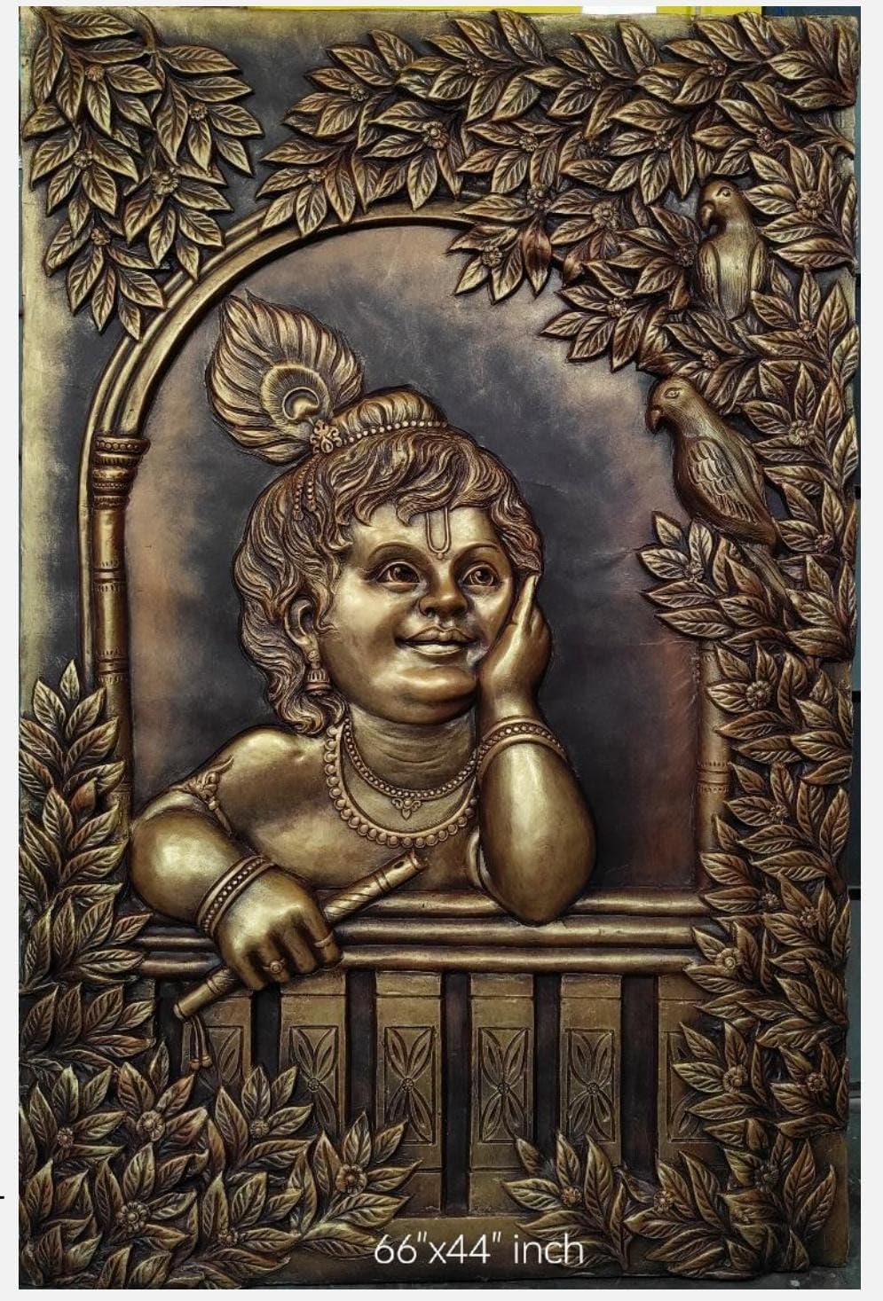 NATURE SQUARE Krishna 3D Elevation fiber Relief Mural Wall Art decor, Actual Size 66/64 inch